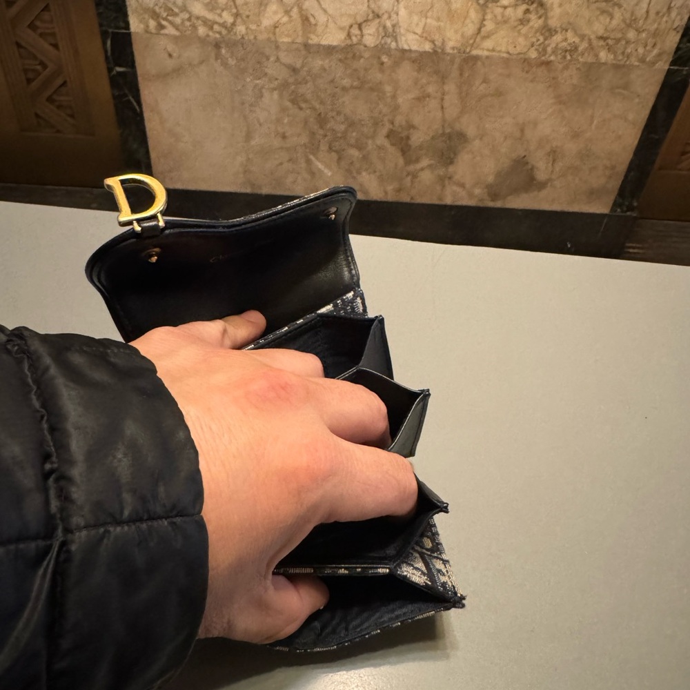 Christian Dior Paris oblique saddle zipped compact card holder navy blue wallet - Picture 8 of 12